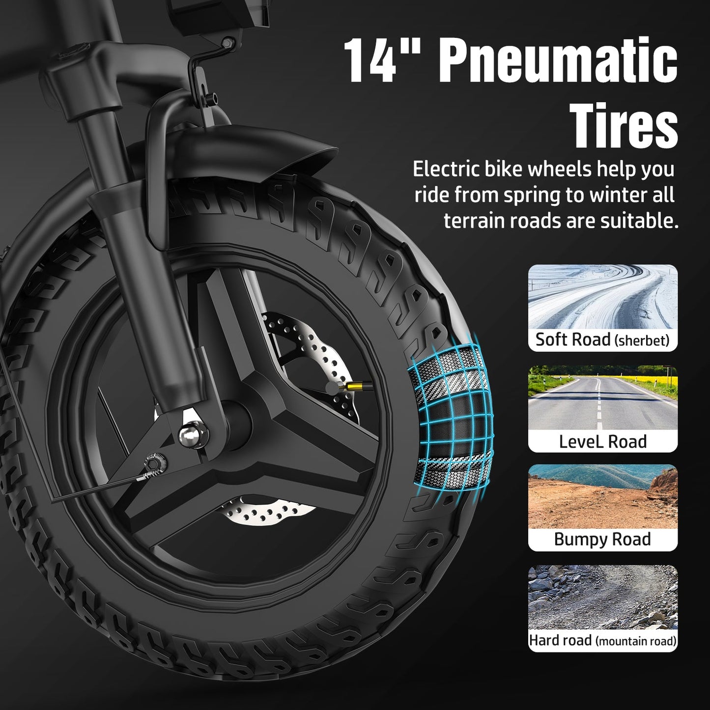 Glide max Electric Bike for Adults, 14" Tires, 20mph 25miles Long Range, 500W Motor, Folding Electric Bicycle for Commuting, 500W Motor, 48V 10AH Removable Battery E Bike, Dual Disc Brakes