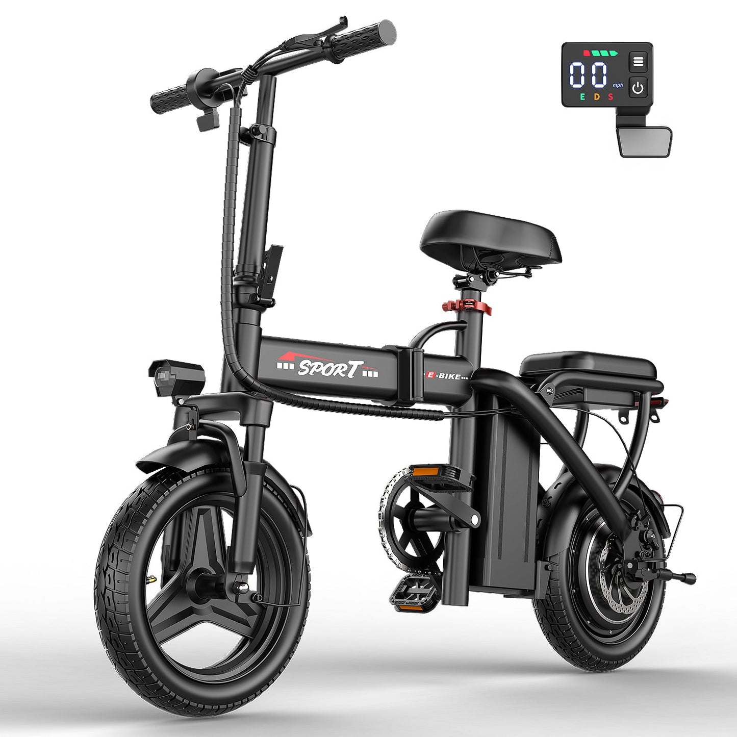 Glide max Electric Bike for Adults, 14" Tires, 20mph 25miles Long Range, 500W Motor, Folding Electric Bicycle for Commuting, 500W Motor, 48V 10AH Removable Battery E Bike, Dual Disc Brakes
