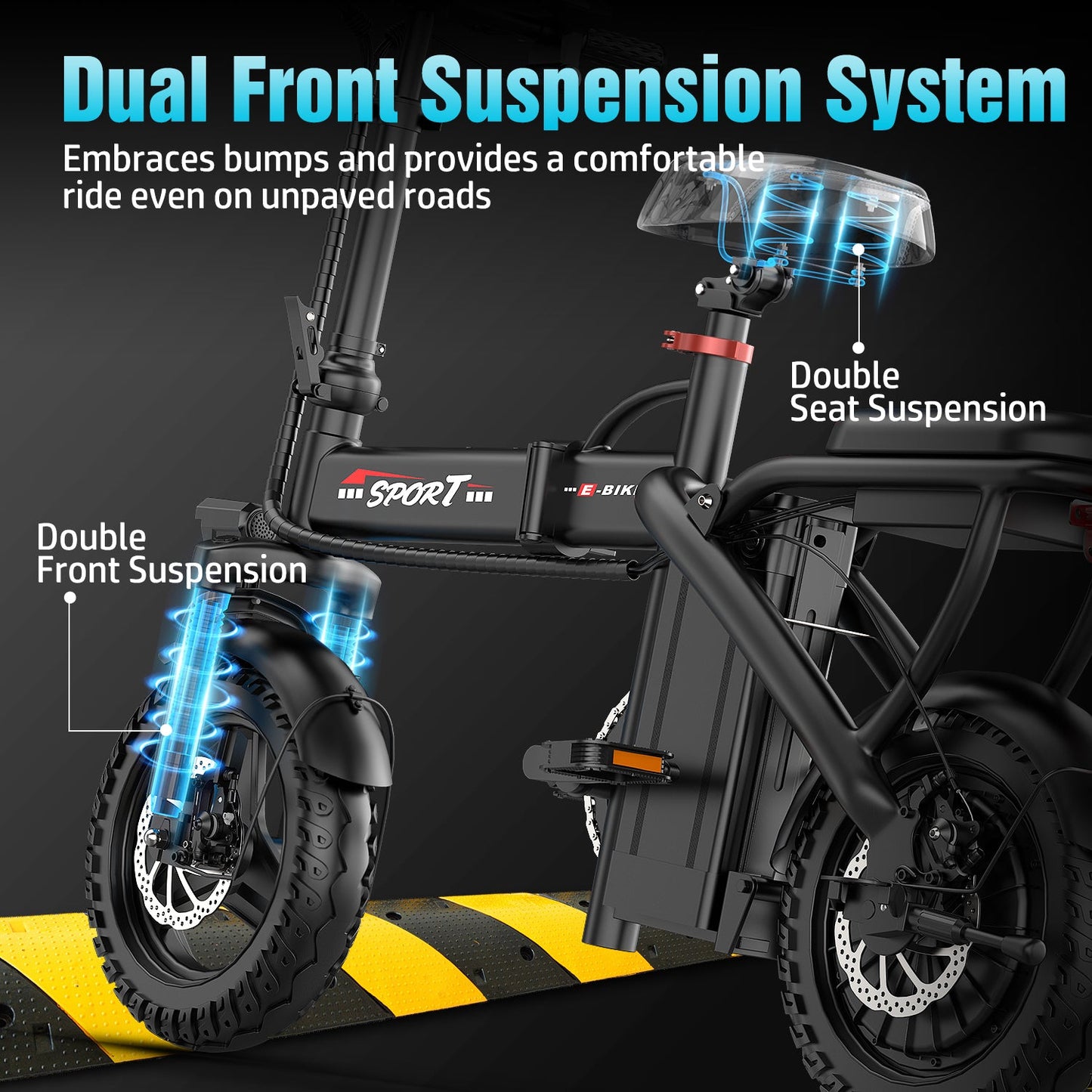 Glide max Electric Bike for Adults, 14" Tires, 20mph 25miles Long Range, 500W Motor, Folding Electric Bicycle for Commuting, 500W Motor, 48V 10AH Removable Battery E Bike, Dual Disc Brakes