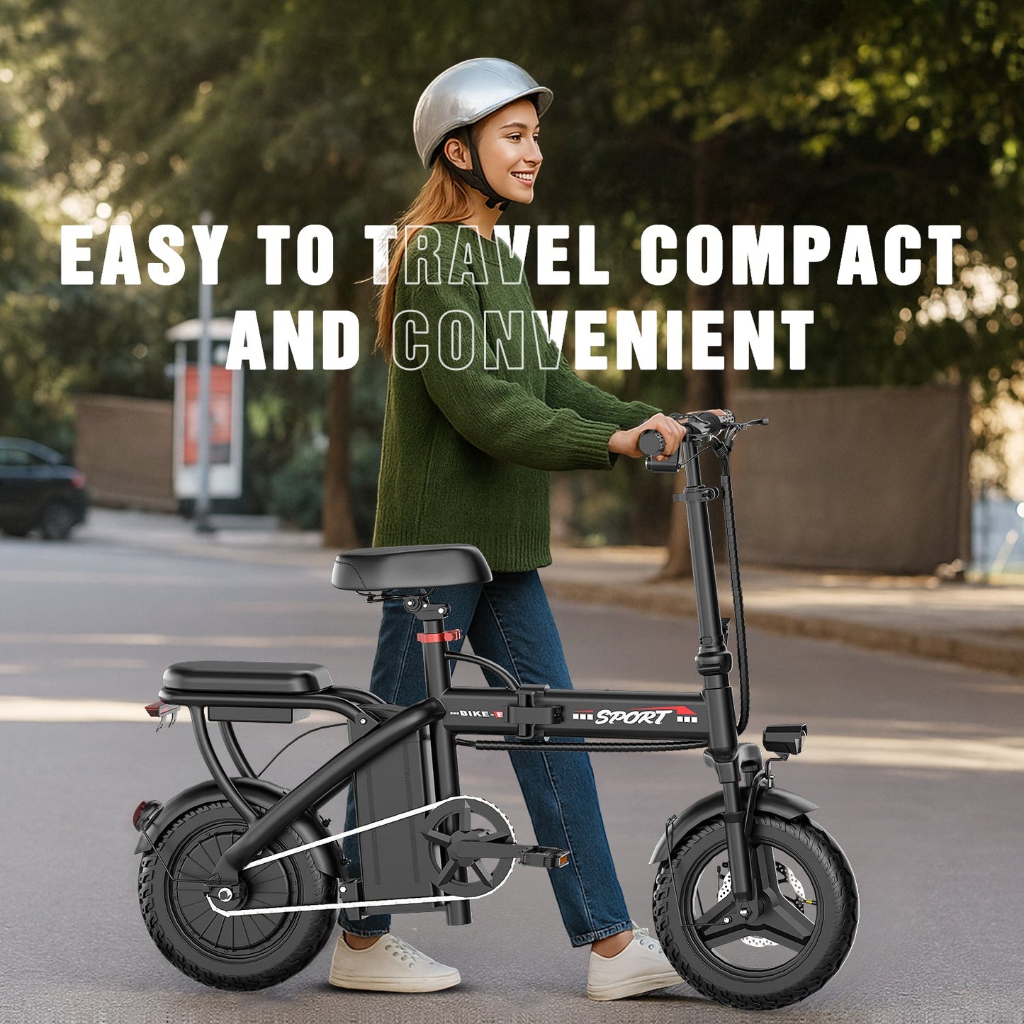 Glide max Electric Bike for Adults, 14" Tires, 20mph 25miles Long Range, 500W Motor, Folding Electric Bicycle for Commuting, 500W Motor, 48V 10AH Removable Battery E Bike, Dual Disc Brakes